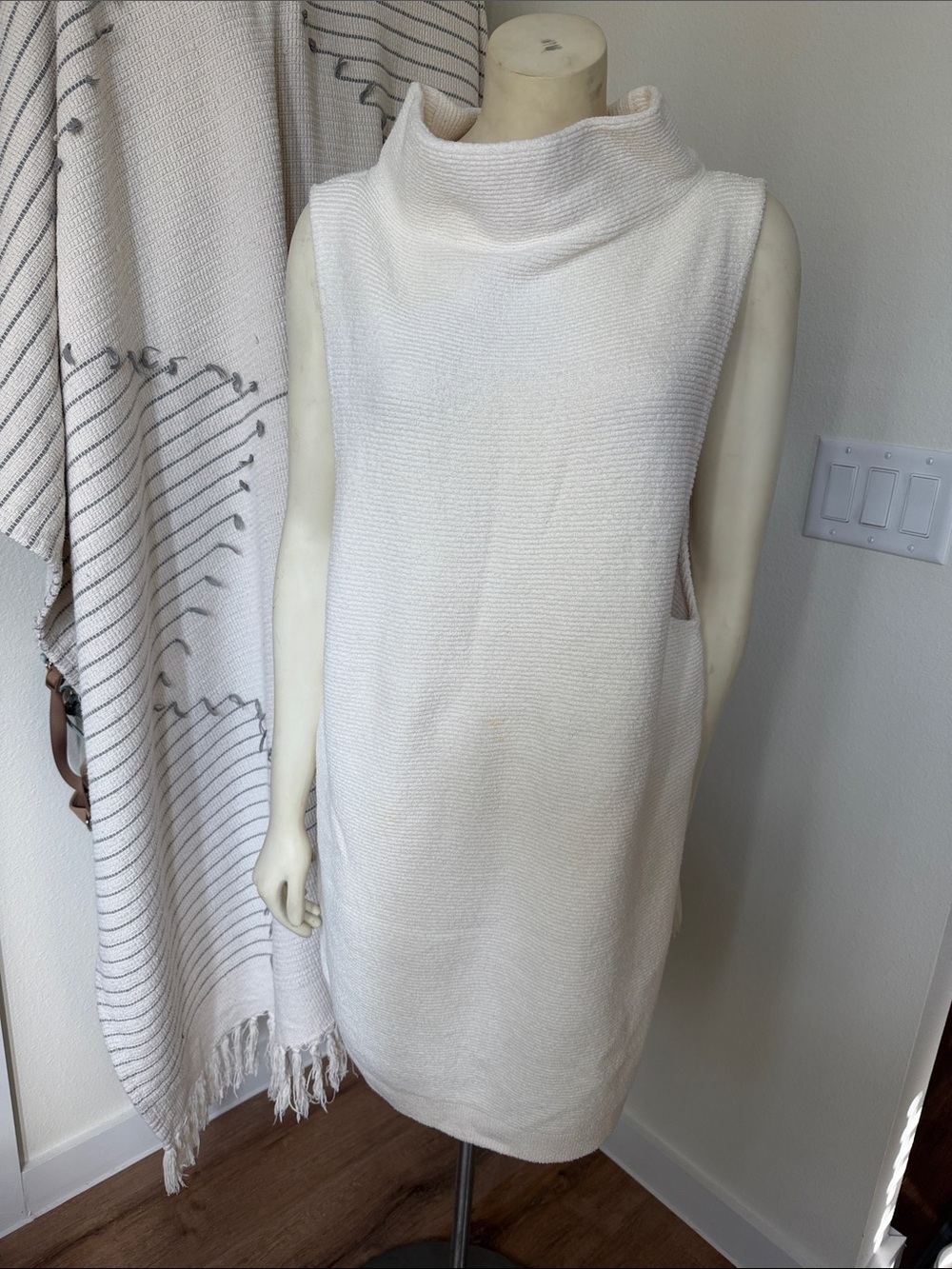 Free People Cream Sleeveless Roll-Neck Sweater Dress